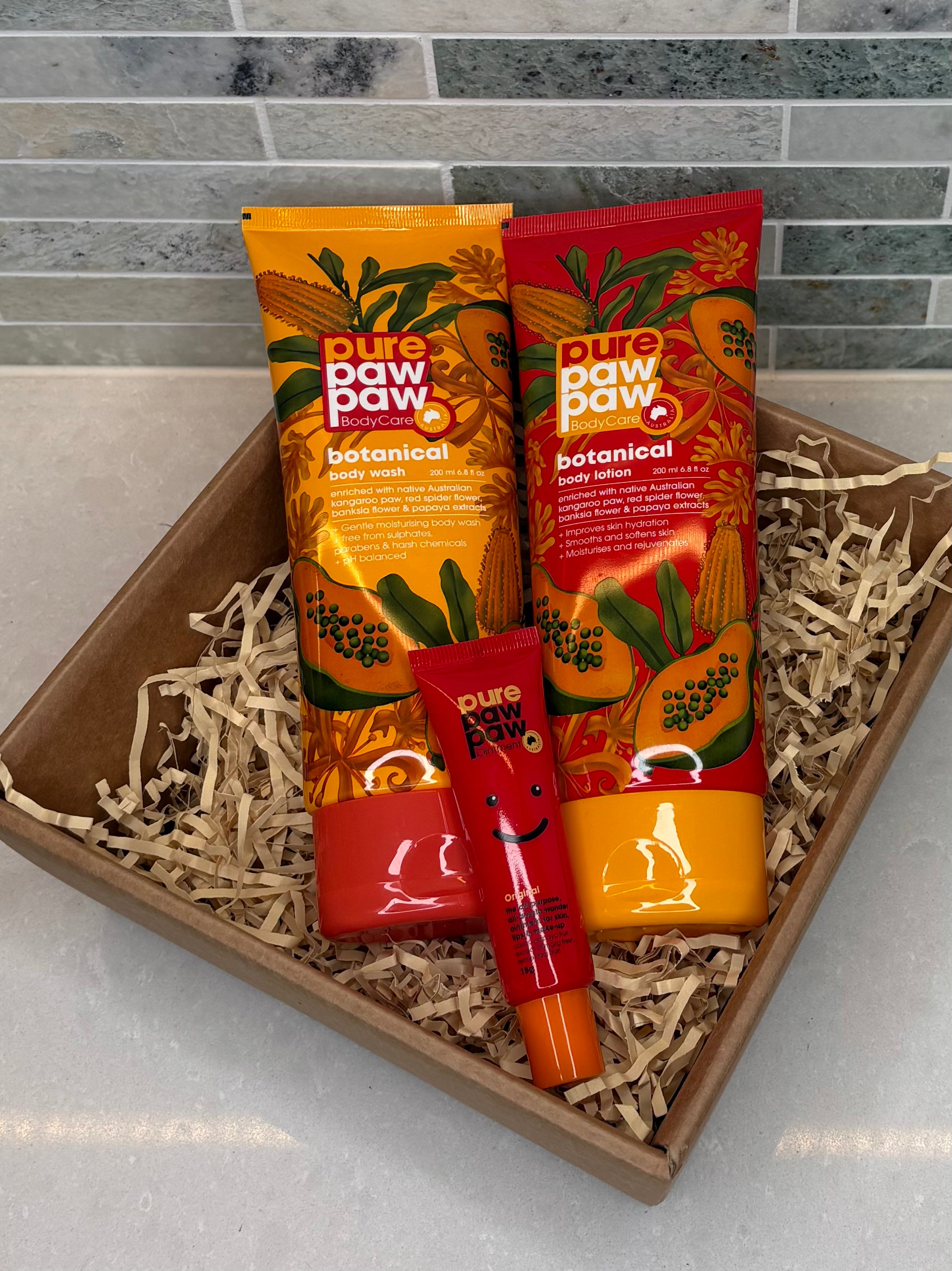 A great teens hamper with body lotion, body wash and paw paw lip balm, all Australian Made.