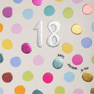 Colorful polka dot birthday card with number 18 and 'Happy Birthday' text.