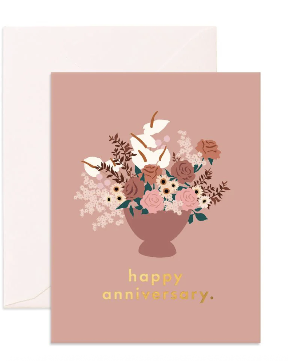 Happy Anniversary - Vase of Flowers - Greeting Card