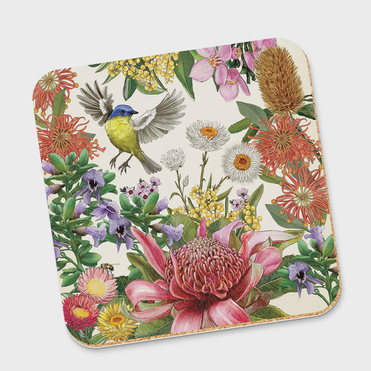 Corky Coaster Botanical Blooms Birds