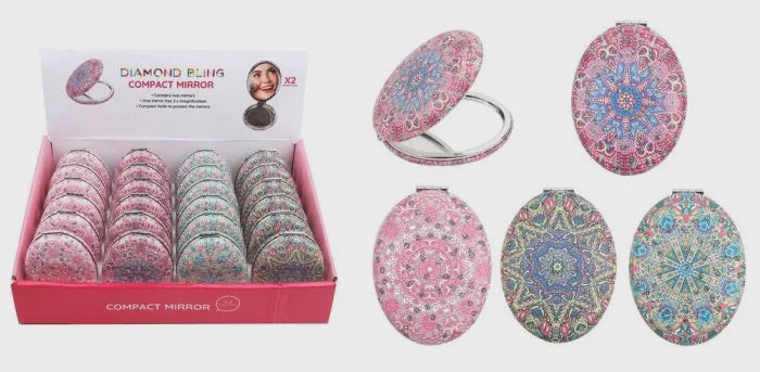 Compact Oval Diamond Bling Mirror