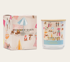 Candle and packaging with 'Frankie Gusti' beach babes branding on a white background