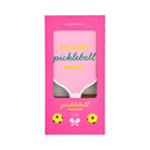Pink pickleball paddle set packaging with text 'Eat. Sleep. Pickleball. Repeat.'