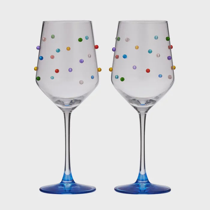 Polka Wine Glass - Multi/Blue