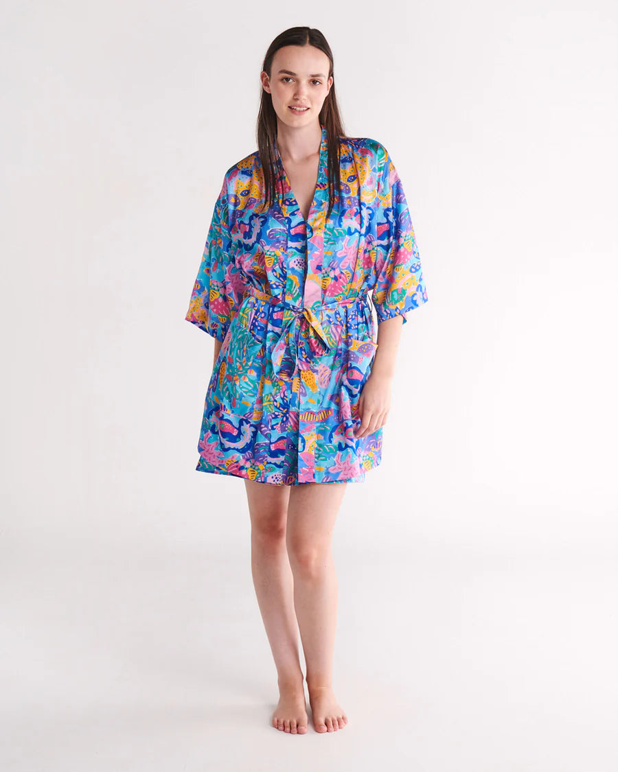 Kip&amp;Co x Ken Done Reef Garden Satin Robe