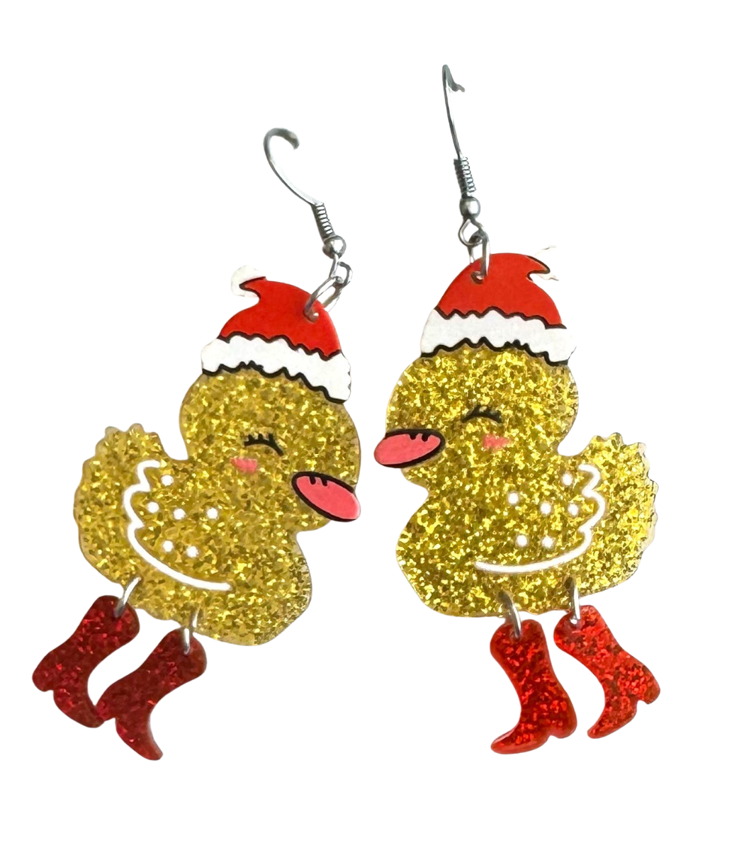 Pop Festive Duck in Boots Earrings