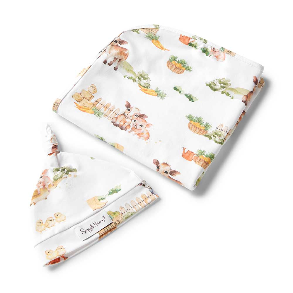 Farm Yard - Jersey Wrap &amp; Beanie Set