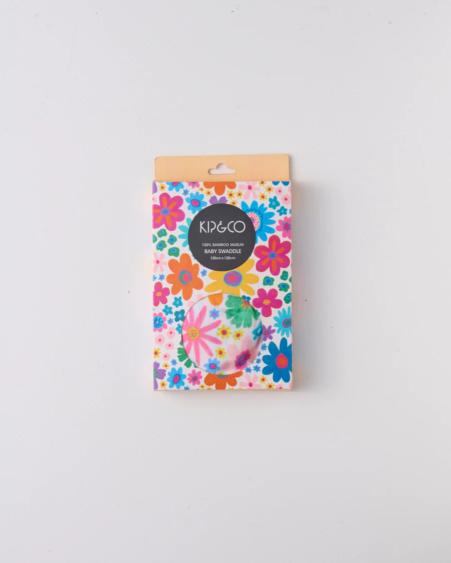 Rainbow Flowers Bamboo Swaddle One Size