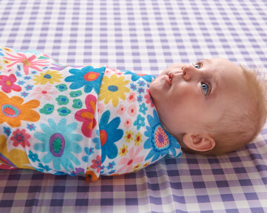 Rainbow Flowers Bamboo Swaddle One Size