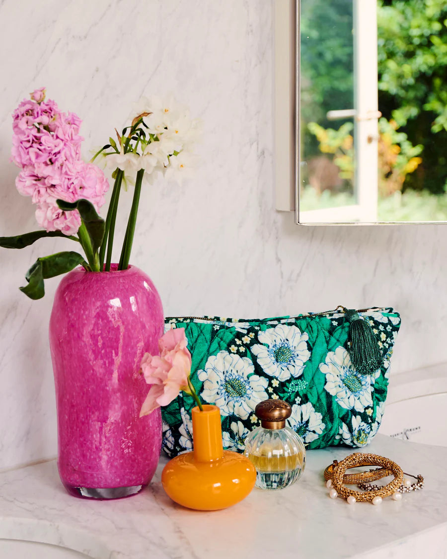 Tumbling Flowers Green Velvet Toiletry Bag One Size