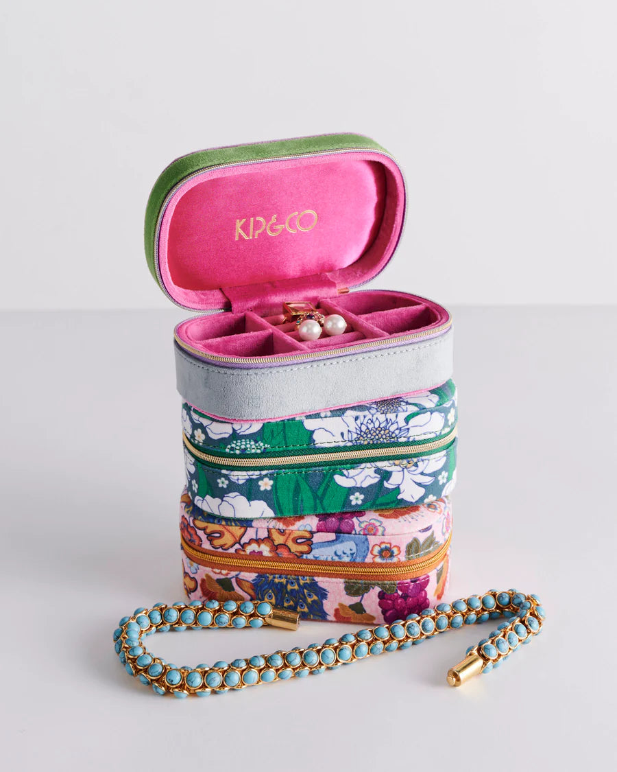 Tumbling Flowers Green Travel Velvet Jewellery Box One Size