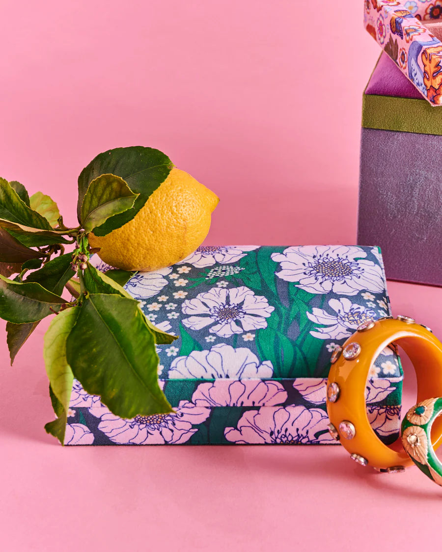 Tumbling Flowers Green Travel Velvet Jewellery Box One Size