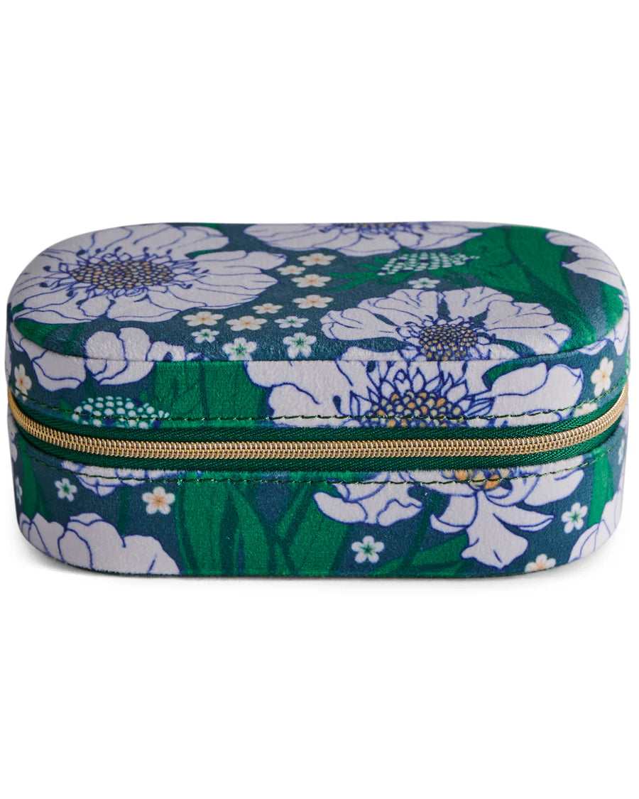 Tumbling Flowers Green Travel Velvet Jewellery Box One Size