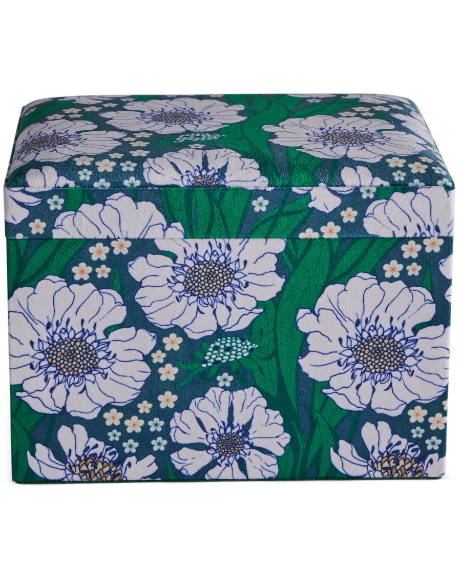 Tumbling Flowers Green Velvet Jewellery Box Large Large