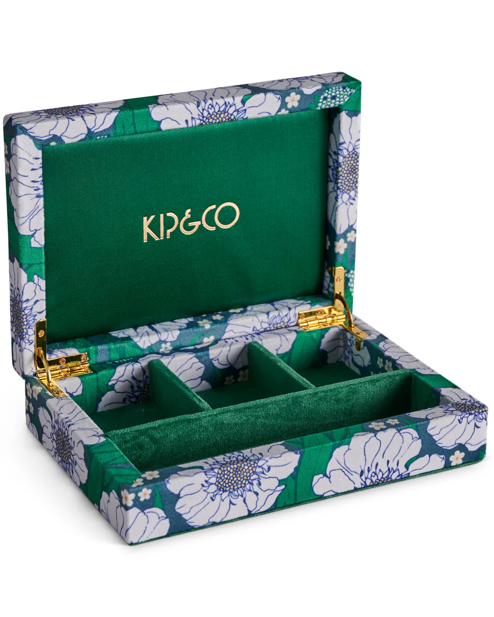 Tumbling Flowers Green Velvet Jewellery Box Small Sm