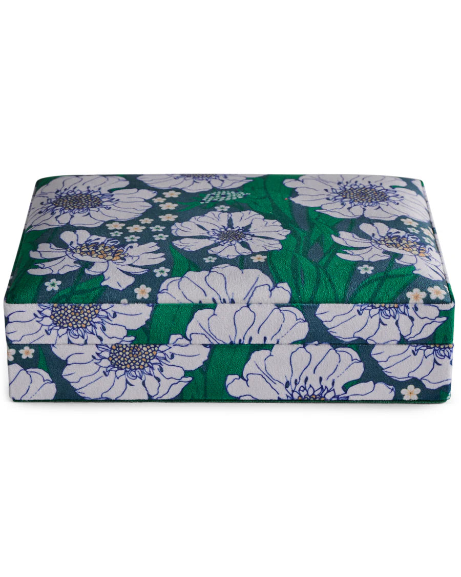 Tumbling Flowers Green Velvet Jewellery Box Small Sm