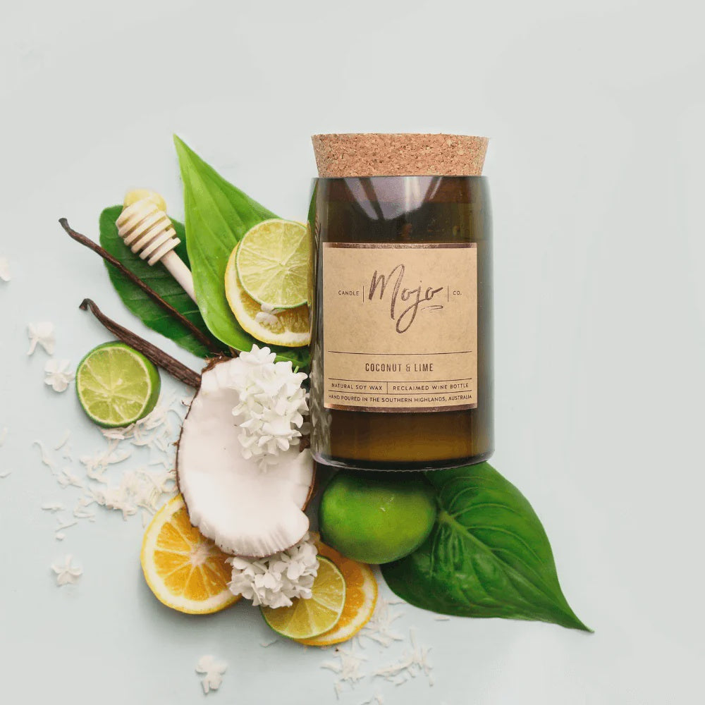 Coconut &amp; Lime - Reclaimed Wine Bottle Candle