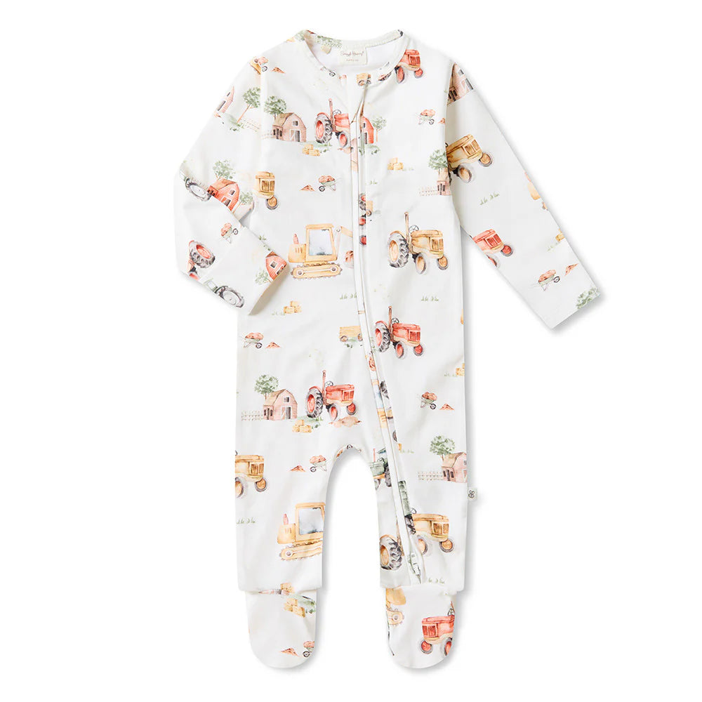 Diggers &amp; Tractors Organic Snuggle Sleepsuit Zip Footie