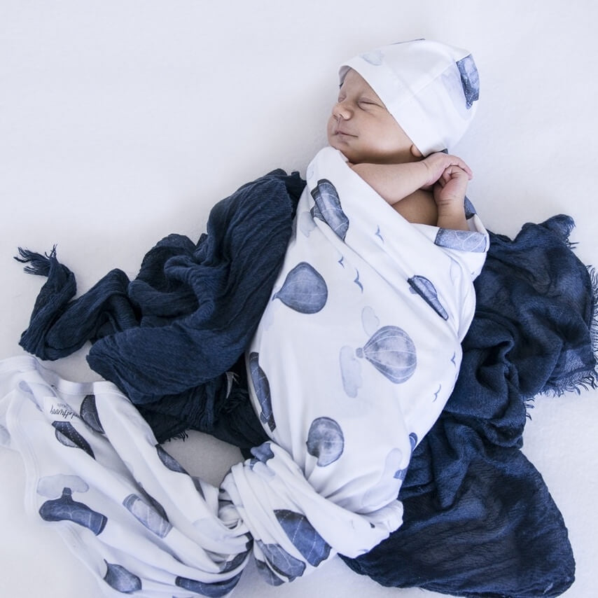 Cloud Chaser I Baby Jersey Wrap &amp; Beanie Set