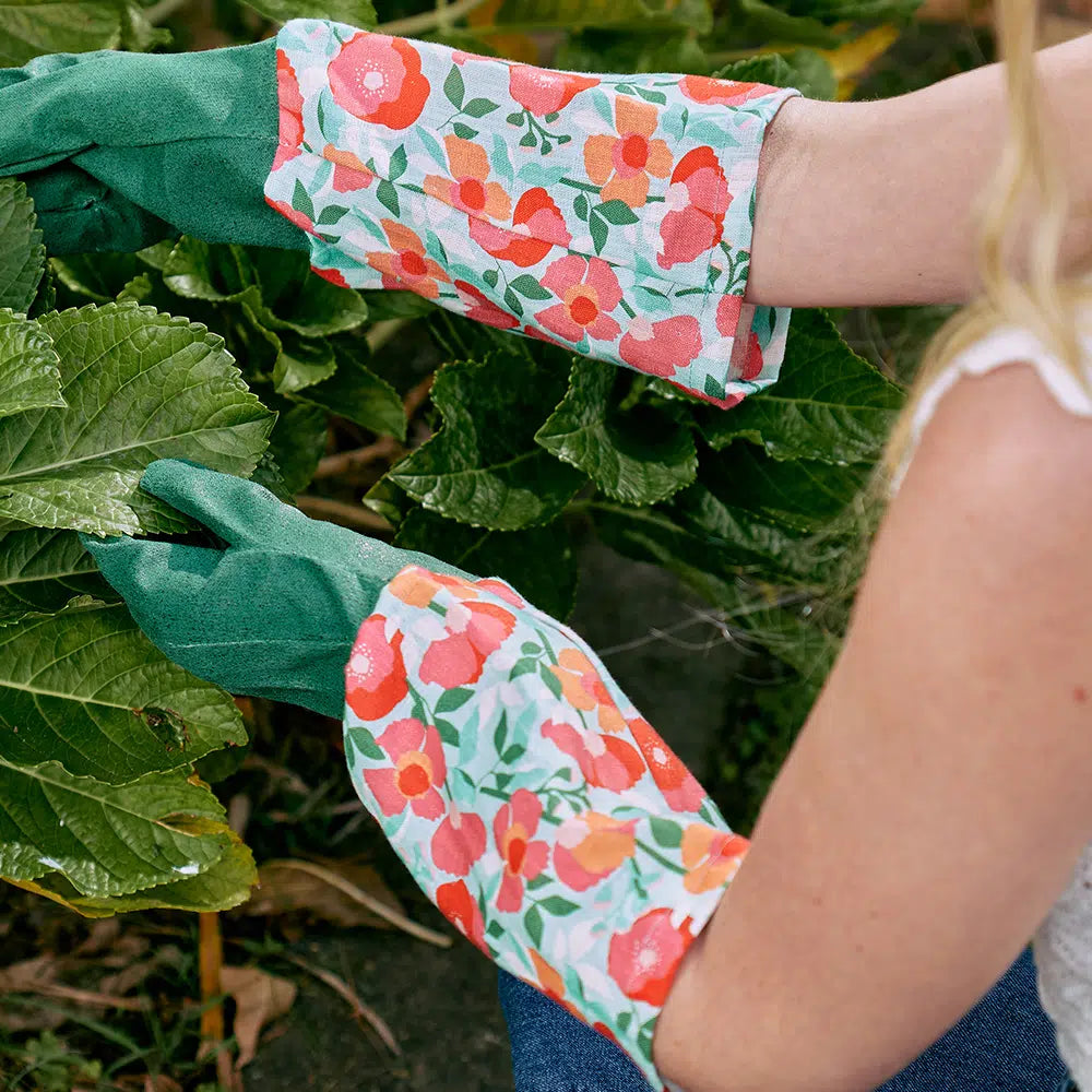 Long Sleeve Garden Gloves - Sherbet Poppies