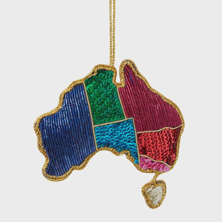 Australia Map in squeins, showing each state and terriority with Tasmania hanging off the map.