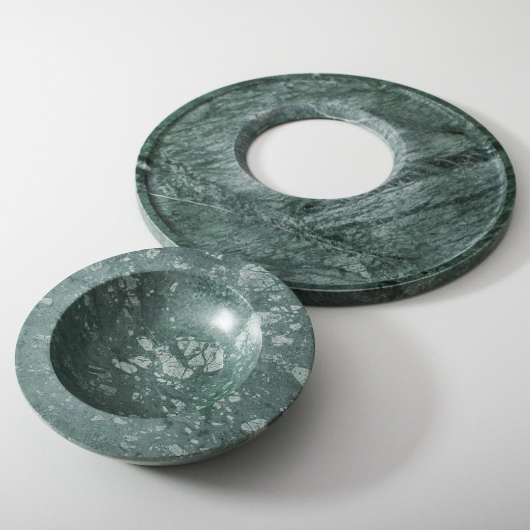 Axis Marble Bowl &amp; Platter Set - Green Marble