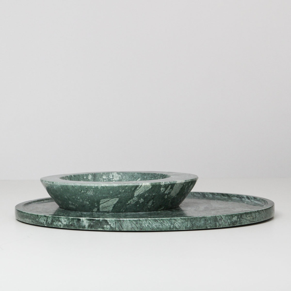 Axis Marble Bowl &amp; Platter Set - Green Marble