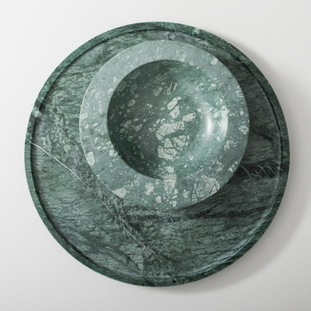 Axis Marble Bowl &amp; Platter Set - Green Marble