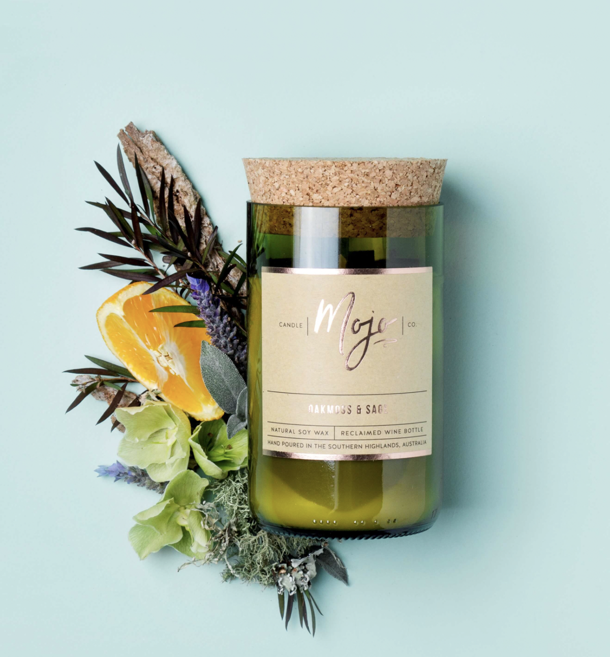 Oakmoss &amp; Sage - Reclaimed Wine Bottle Candle