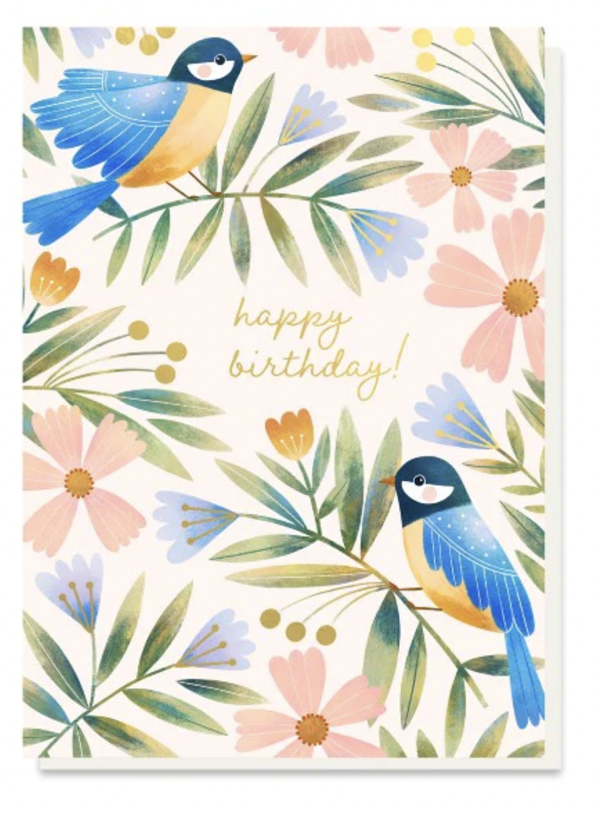 Blue Tit Floral - Greeting Card