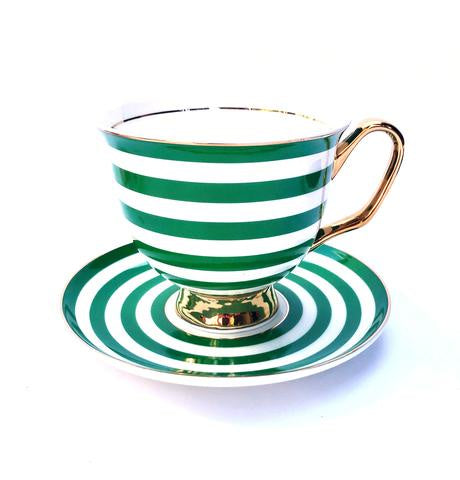 Green Stripe Tea Cup Set