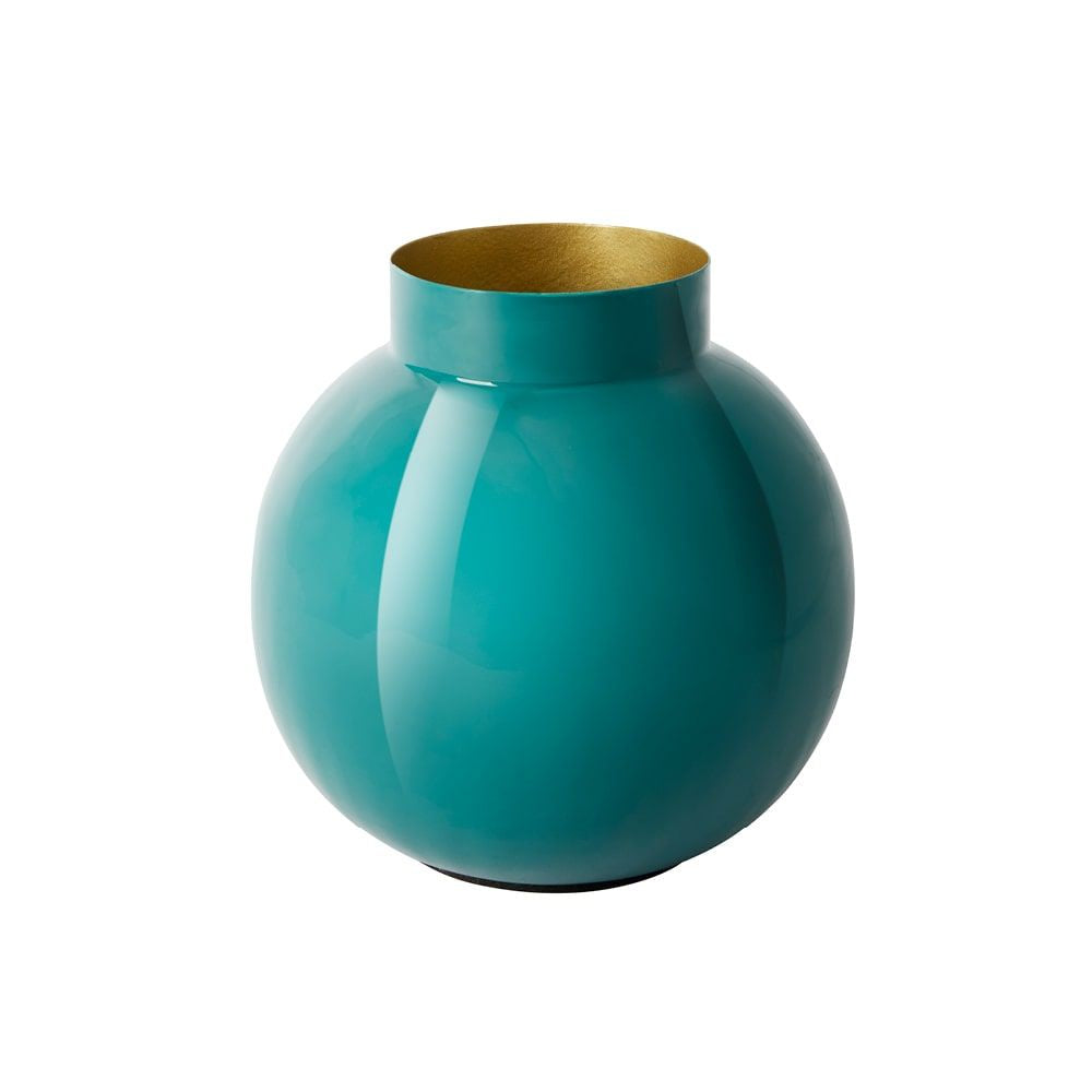 Brass &amp; Enamel Vase - Green 20cm